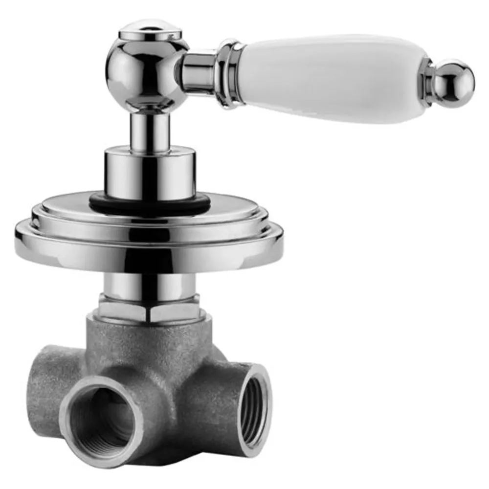 Desviador empotrado para ducha retro con placa de acero cromado y manija ABS blanca modelo Belinda - Paffoni