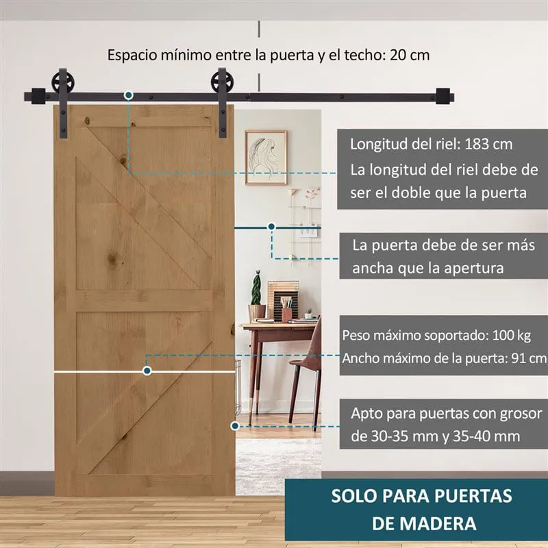 Kit de herrajes Homcom para puerta corredera cafe 183 cm