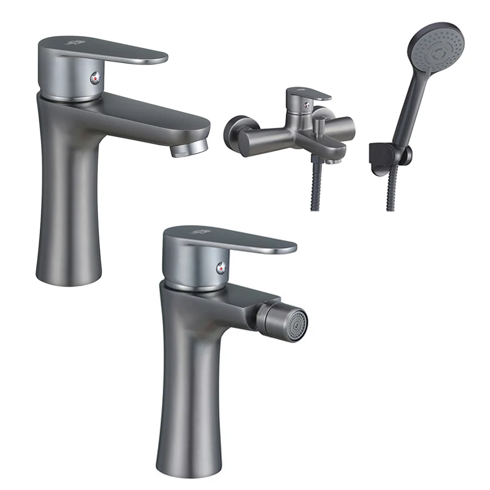 Gancho de Toalla Set de mezcladores para lavabo, bidé con desagüe y bañera con ducha serie Elizabeth níquel negro cepillado