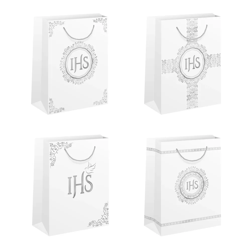 Bolsas regalo comunión IHS blanco y plata enorme 12 uds. mezcla