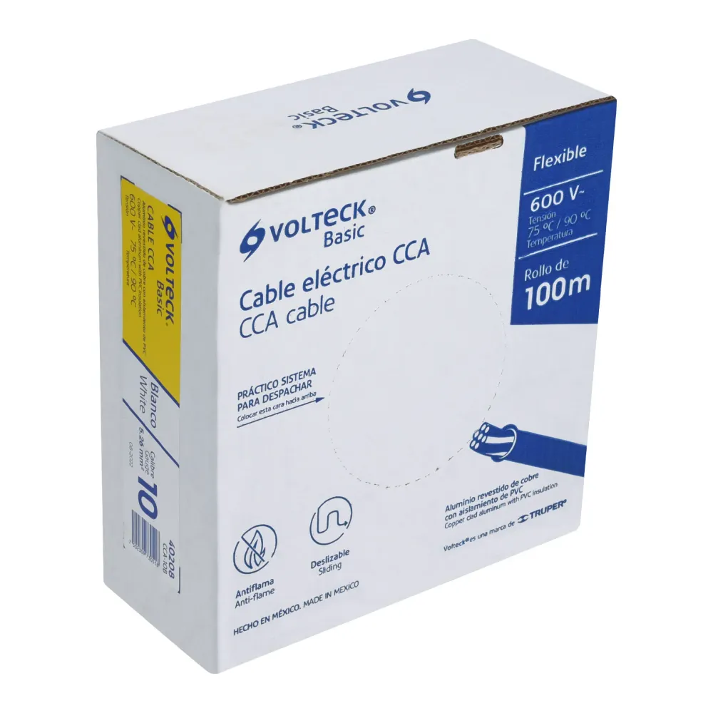 Rollo de 100 metros de cable THW CCA 10 AWG blanco, Sencillo