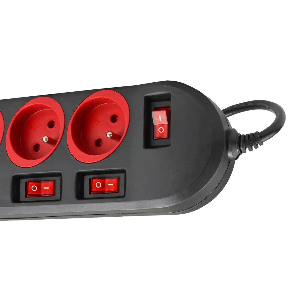 Regleta Maclean, cable alargador de 5 tomas, con interruptores, 250VAC/10A, 1,5m, MCE204 Pack de 2 Regletas