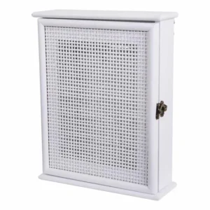 Cerrojo Electrónico Caja de llaves de madera y rejilla blanca 24x7.5x30