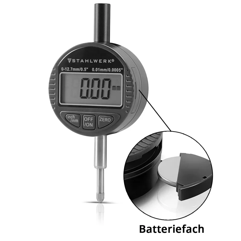 Dial digital Steelworks con rango de medición de 0-12.7 mm (0.5 "), botón de medición para mediciones de precisión en milí...