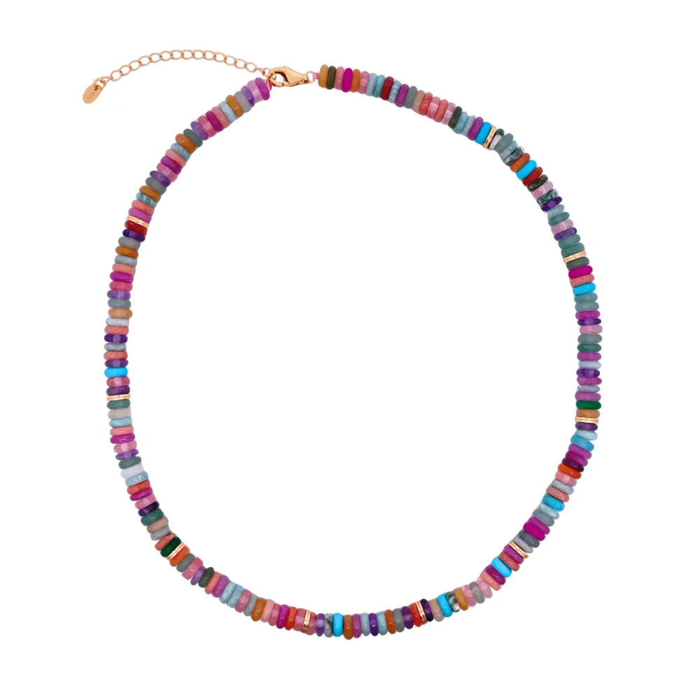 925YG BEANDS AND BALL GOLD NECKLACE TQ & TOURMALINE COLORIDO