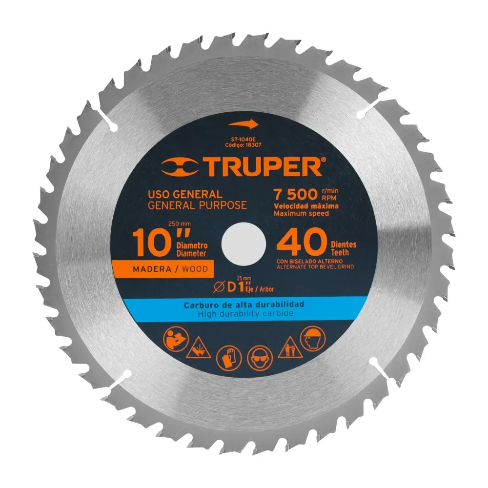 Disco sierra p/madera 10" 40 dientes centro 1" mca truper carpinteria para Uso Exterior