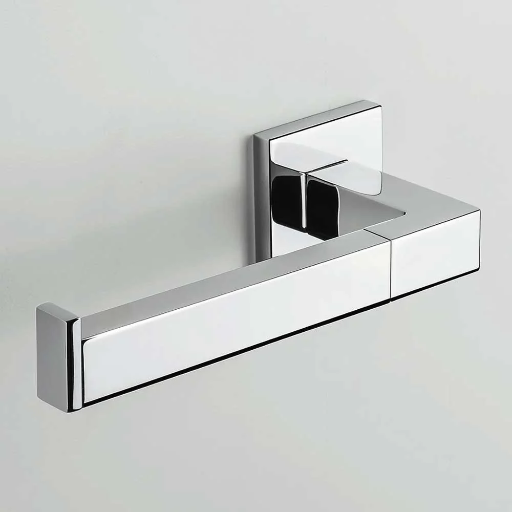 Porta rotolo Sinistro di forma squadrata ottone cromato Colombo Design collezione BasicQ Con fissaggio tassello