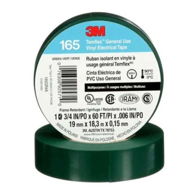 CINTA DE AISLAR 3M TEMFLEX 165 VERDE PAQUETE 10 PIEZAS | No Adherente y Absorbente