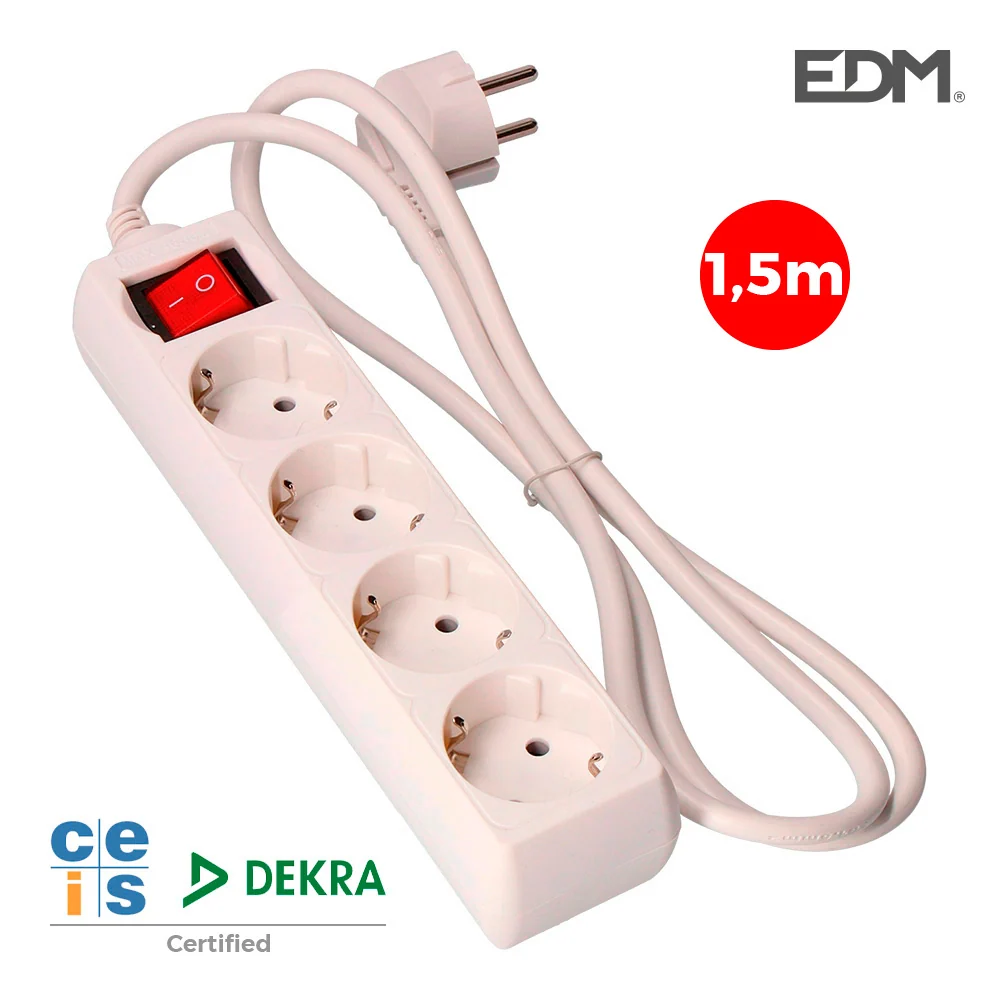 Base múltiple 4 tomas con interruptor luminoso 1,5 m