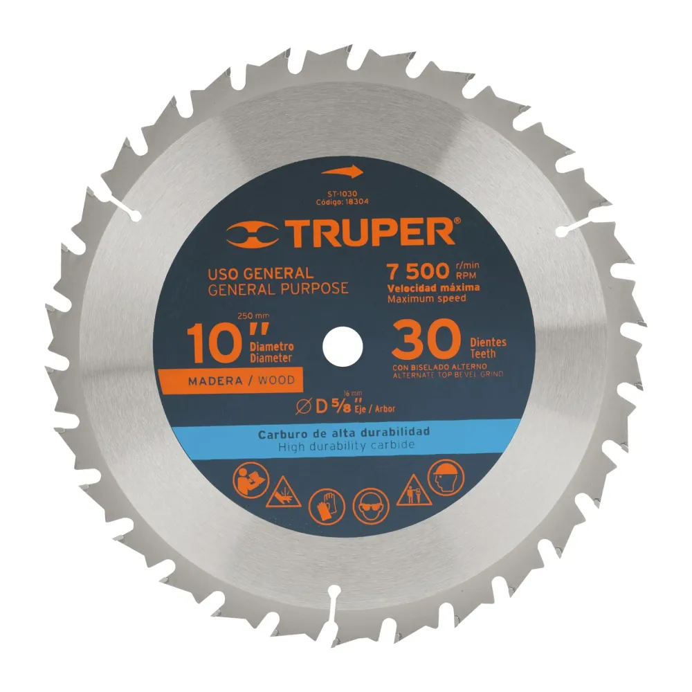 Rueda para Lijadora Disco sierra p/madera 10", 30 dientes, centro 5/8"