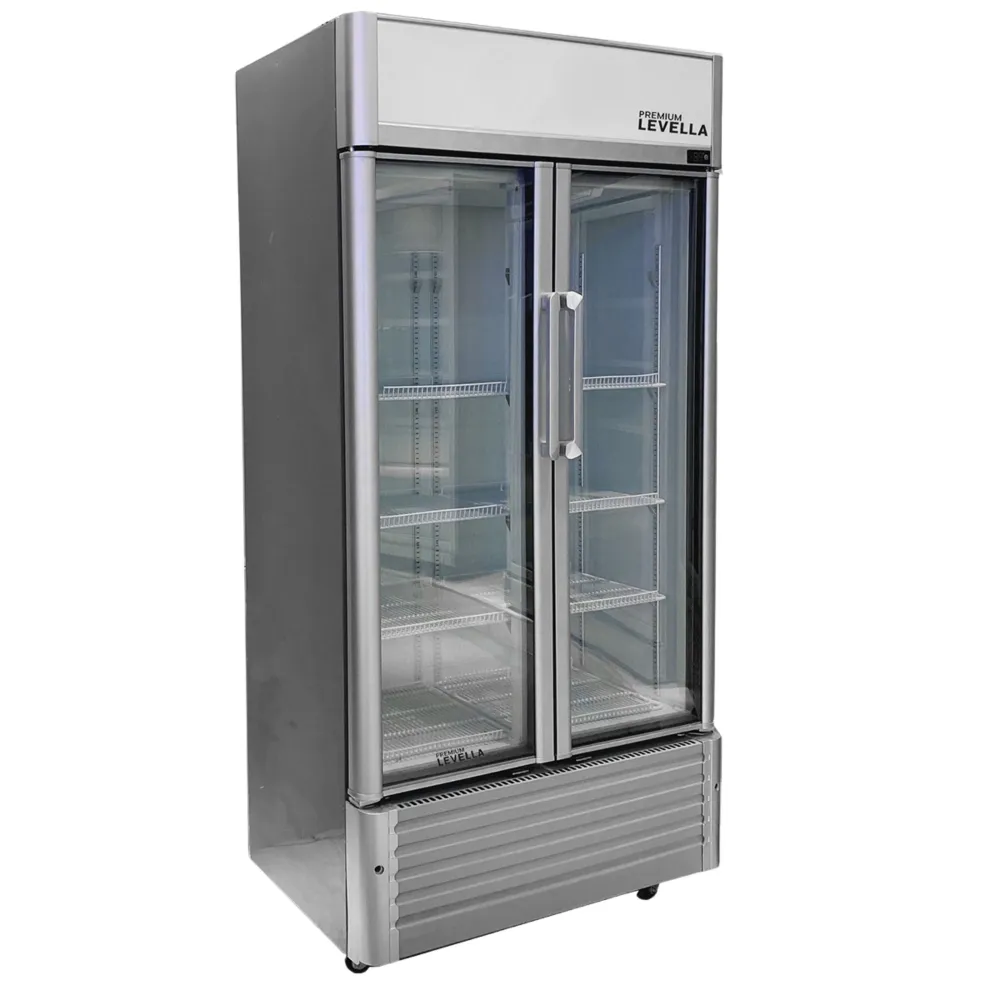 Refrigerador vertical de exhibición Selecto Levella® de 29 pies cúbicos con puerta de doble vidrio. Refrigerador expositor.