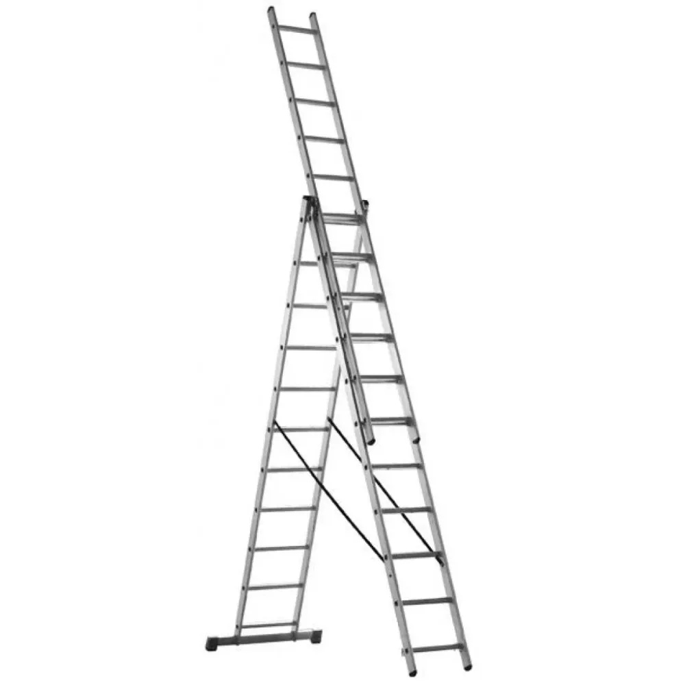 ESCALERA DE EXTENSIÓN DE 3 SECCIONES 150KG 79*16*256MM 9 PIE INGCO HLAD03391 con Estantes Portaherramientas