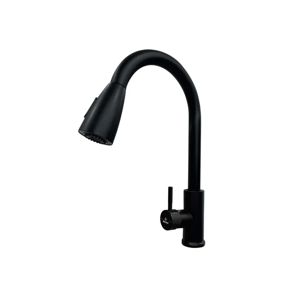 Cesto para Basura Grifo Monomando de Cocina para Fregadero con Cuello Extensible en Acero Inoxidable Negro Mate (Doble Tem...