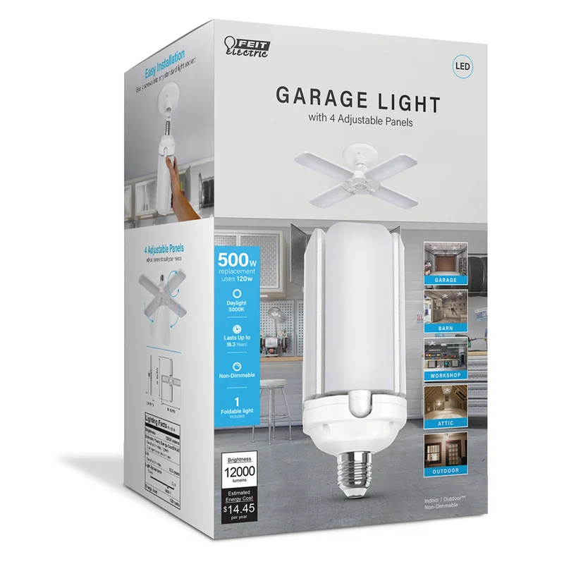 Feit Folding Panel E26 (Medium) LED Garage Bulb Daylight 500 Watt Equivalence 1 pk - Deal Week