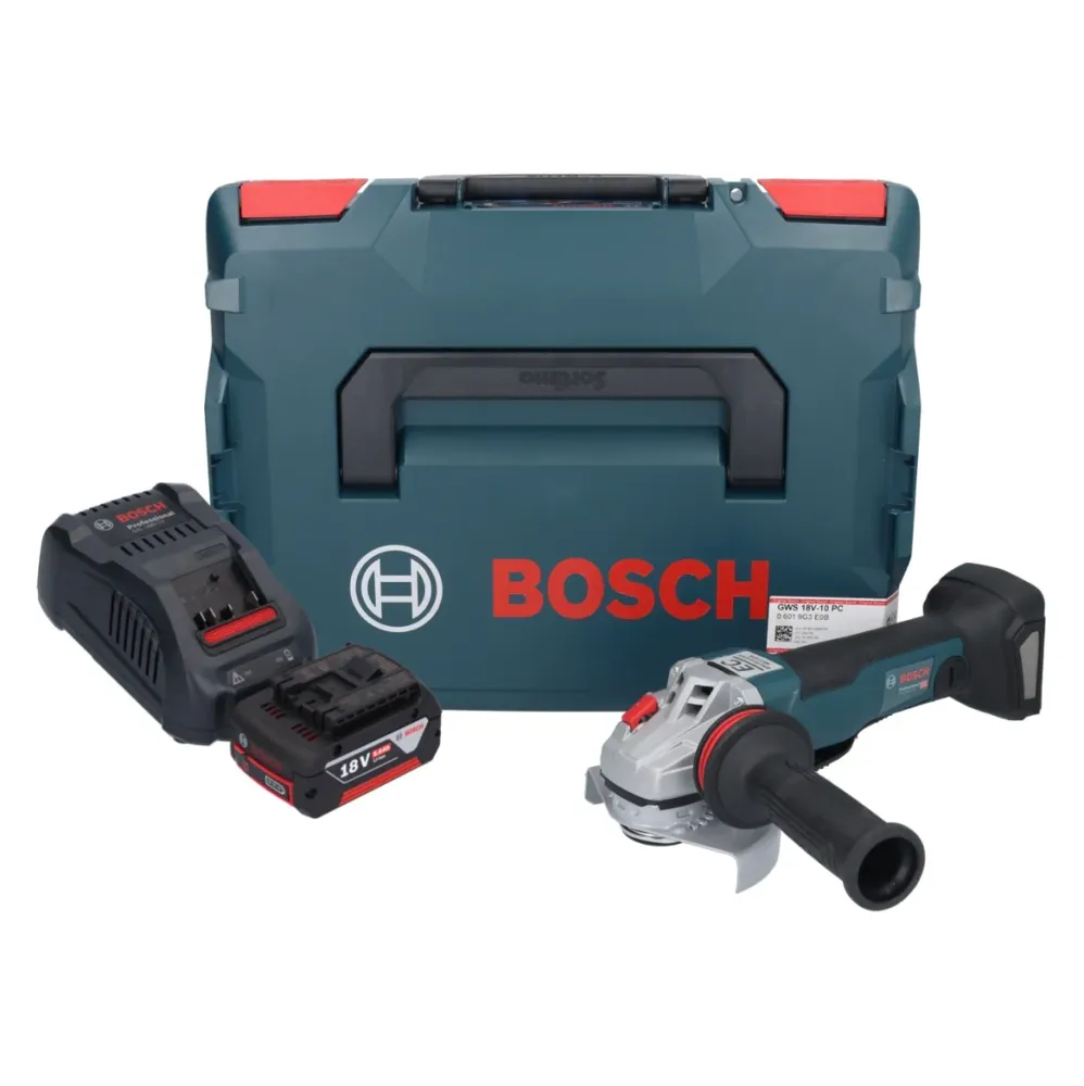 Amoladora angular baterí Bosch GWS 18V-10 PC Professional 18 V 125 mm sin escobillas + 1x baterí 5.0 Ah + cargador + L-Box...