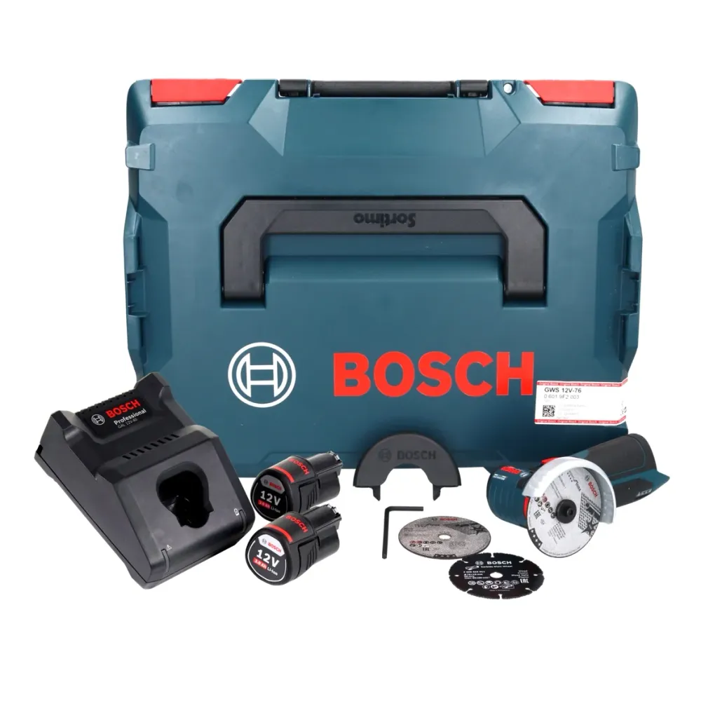 Amoladora angular de baterí profesional Bosch GWS 12V-76 12 V 76 mm sin escobillas (06019F200B) + 2x baterí 3.0 Ah + carga...