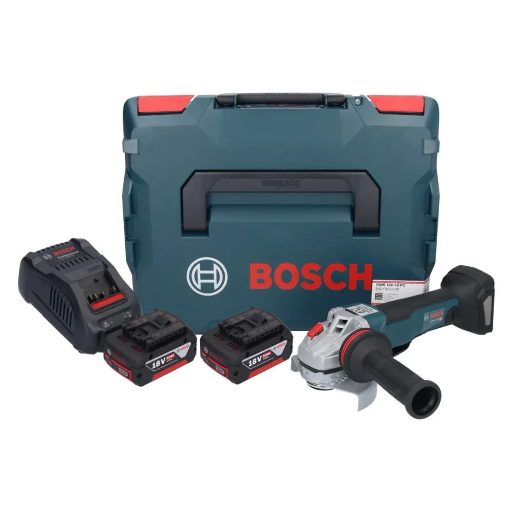 Amoladora angular de baterí profesional Bosch GWS 18V-10 PC 18 V 125 mm (06019G3E0D) sin escobillas + 2x baterí 5.0 Ah + c...