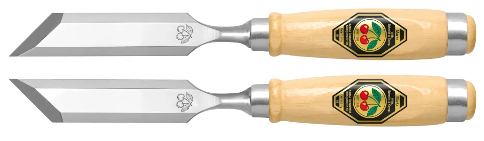 (1056-12) PAR DE FORMONES OBLICUOS (IZQ-DER) MANGO MADERA 12MM DOS CEREZAS