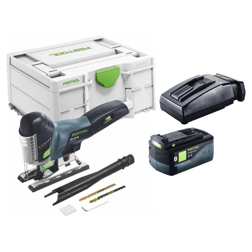 Festool CARVEX PSC 420-Basic Sierra de vaivén sin cable 18 V 120 mm sin cepillo + 1x baterí 5,0 Ah + cargador + systainer