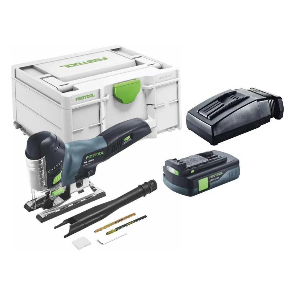 Festool CARVEX PSC 420-Basic Sierra de vaivén sin cable 18 V 120 mm sin cepillo + 1x baterí 3,0 Ah + cargador + systainer