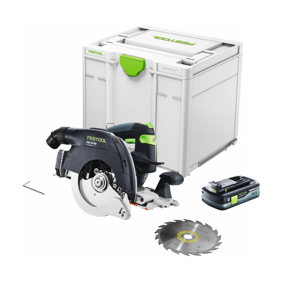 Festool HKC 55 EB-Basic sierra circular sin cable 18 V 160 mm sin escobillas ( 576163 ) + 1x baterí 4,0 Ah + Systainer - s...