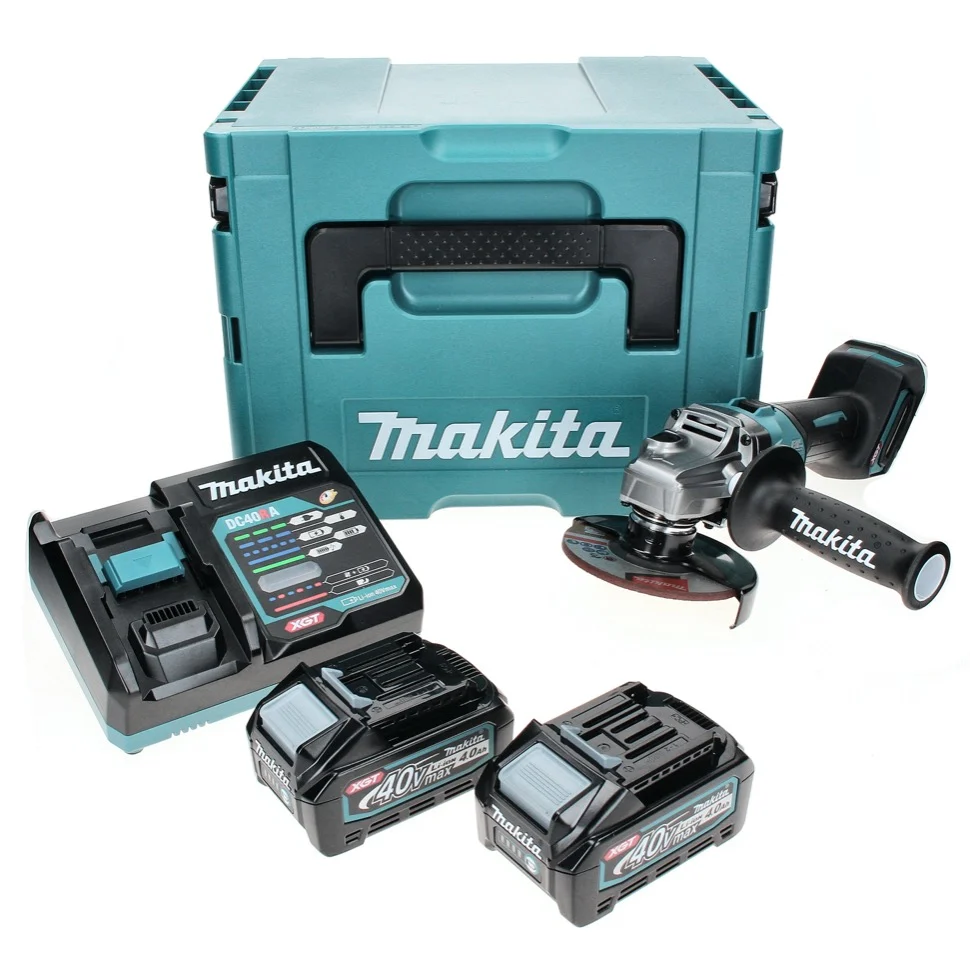 Amoladora angular baterí Makita GA 005 GM201 40 V máx. 125 mm sin escobillas XGT + 2x baterí 4,0 Ah + cargador + Makpac