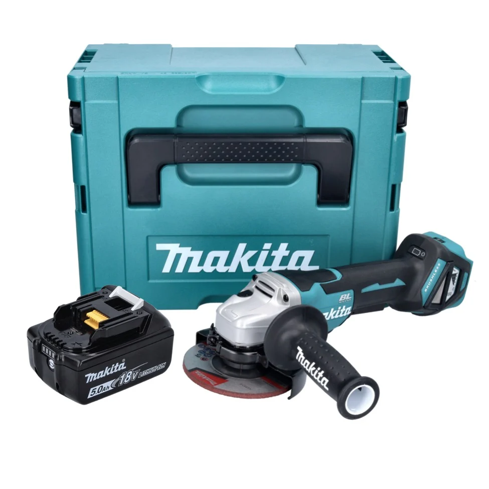 Amoladora angular baterí Makita DGA 515 T1J 18 V 125 mm sin escobillas + 1x baterí 5,0 Ah + Makpac - sin cargador