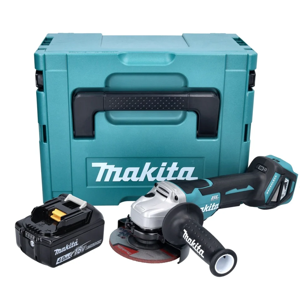 Amoladora angular baterí Makita DGA 515 M1J 18 V 125 mm sin escobillas + 1x baterí 4,0 Ah + Makpac - sin cargador