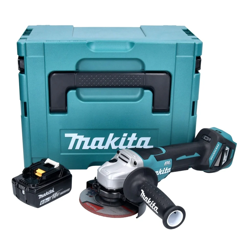 Amoladora angular baterí Makita DGA 515 G1J 18 V 125 mm sin escobillas + 1x baterí 6,0 Ah + Makpac - sin cargador