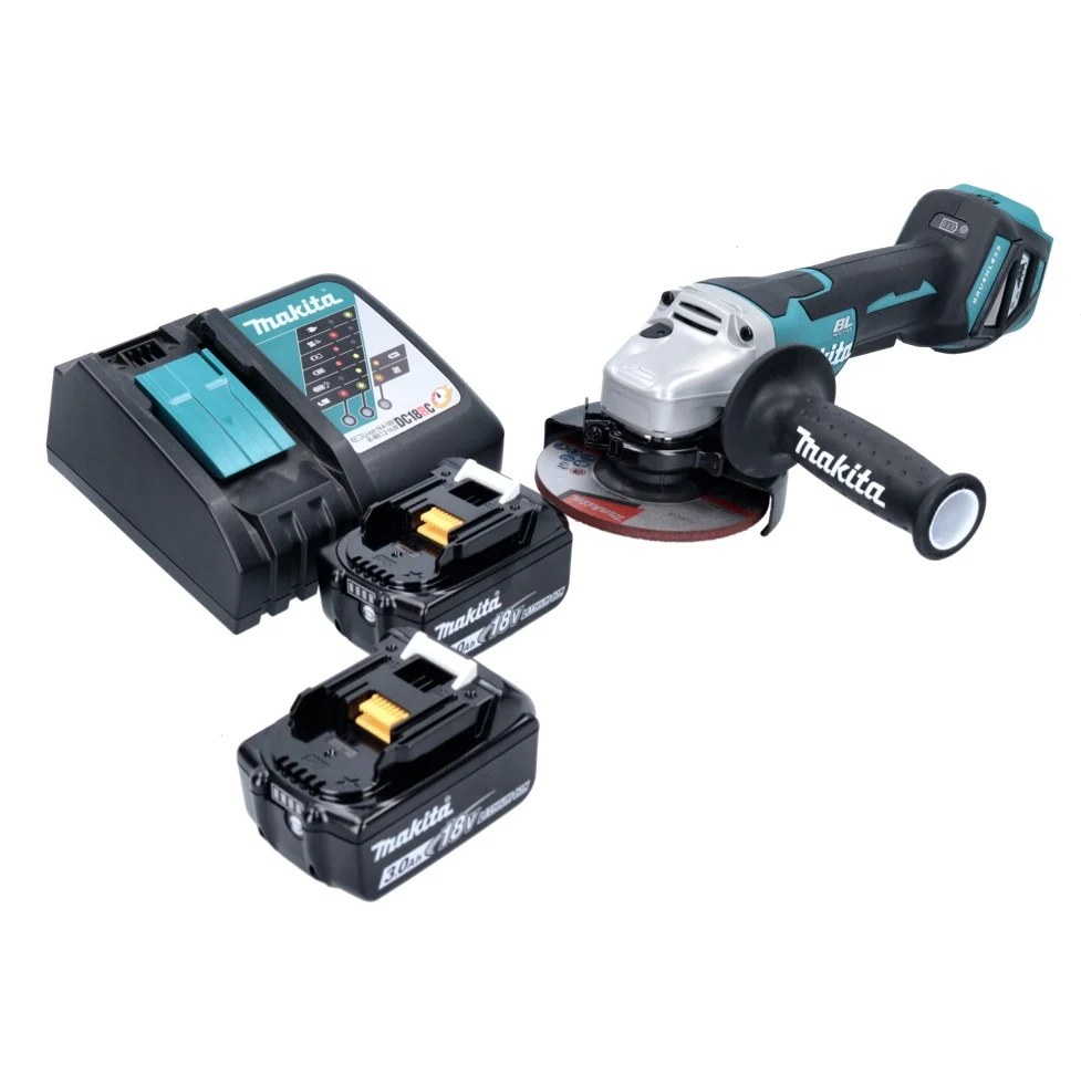 Amoladora angular baterí Makita DGA 515 RF 18 V 125 mm sin escobillas + 2x baterías 3,0 Ah + cargador