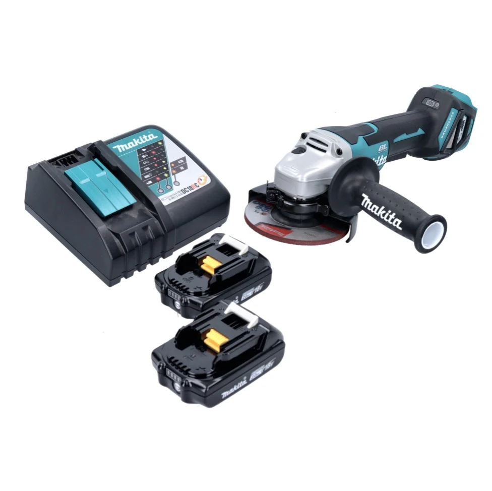 Amoladora angular baterí Makita DGA 515 RA 18 V 125 mm sin escobillas + 2x baterías 2,0 Ah + cargador