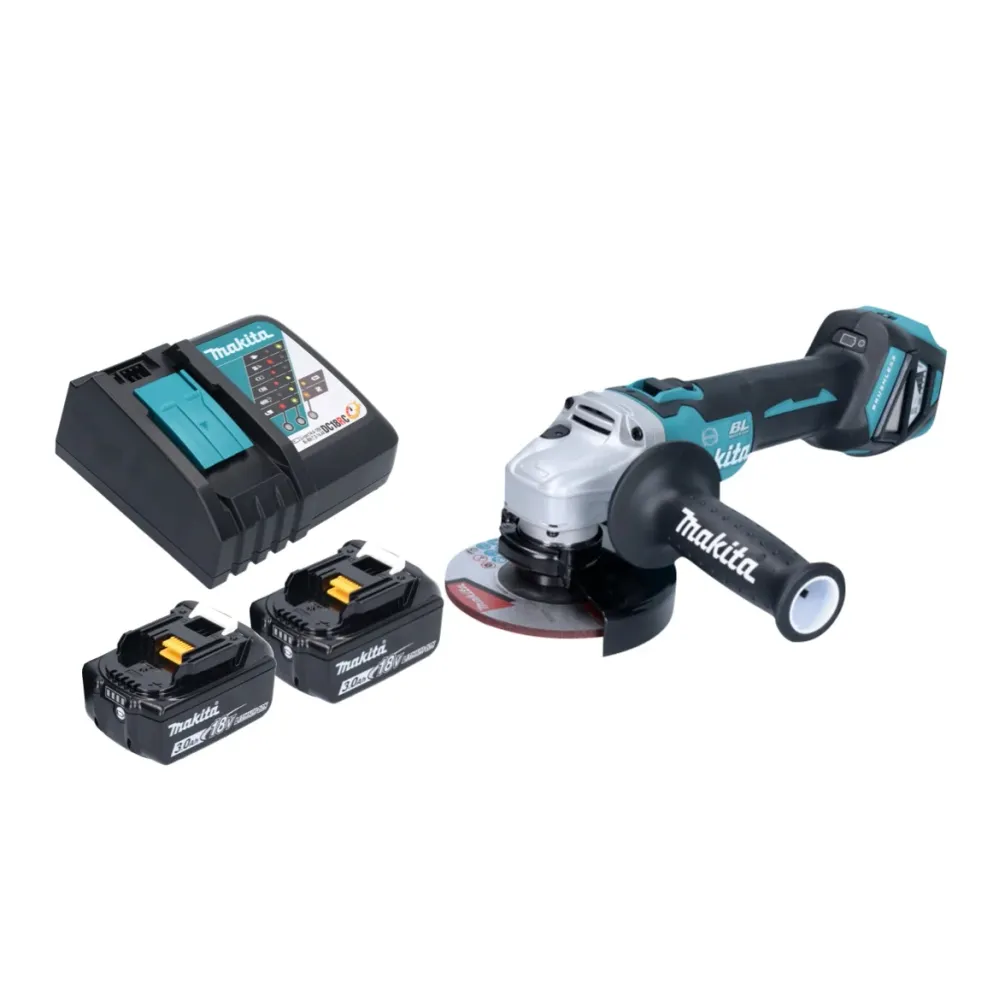 Amoladora angular sin cable Makita DGA 513 RF 18 V 125 mm sin escobillas + 2x baterí recargable 3,0 Ah + cargador