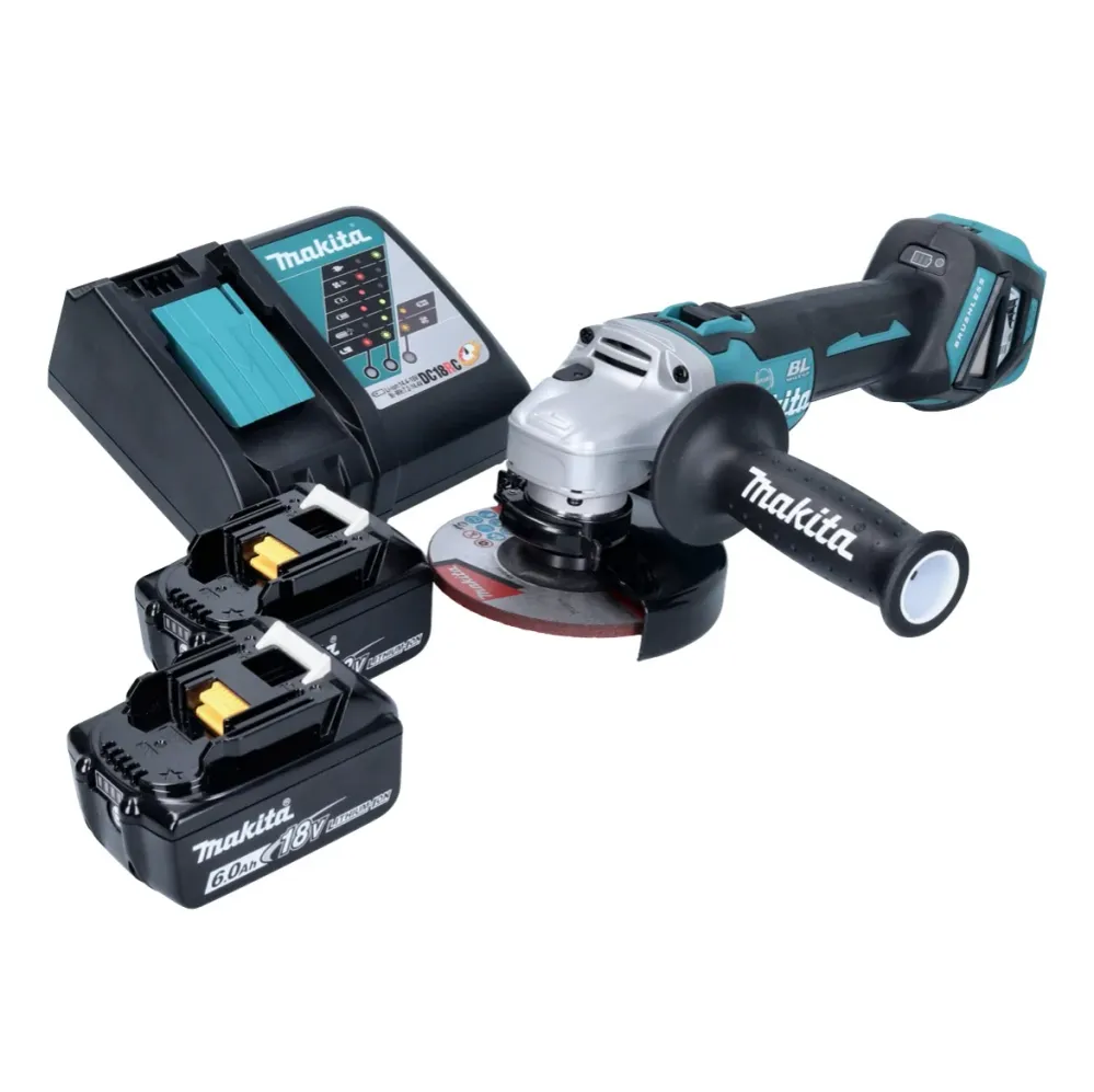 Amoladora angular sin cable Makita DGA 513 RG 18 V 125 mm sin escobillas + 2x baterí recargable 6,0 Ah + cargador