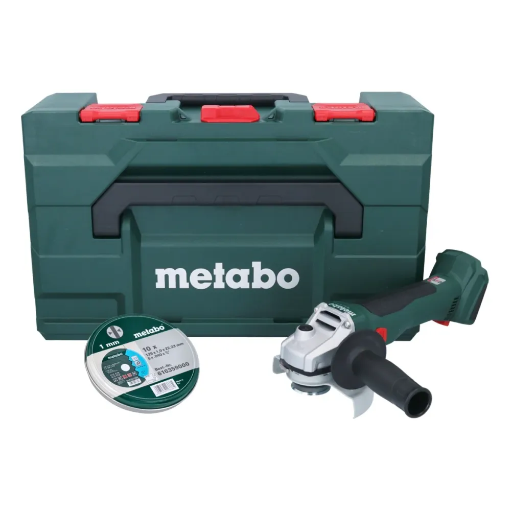 Amoladora angular baterí Metabo W 18 L 9-125 18 V 125 mm + disco de corte 10x + metaBOX - sin baterí, sin cargador