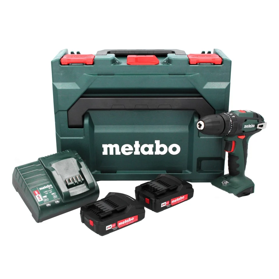 Taladro percutor baterí Metabo SB 18 V 48 Nm (602245560) + 2 baterías recargables de 2,0 Ah + cargador + maletín metaBOX