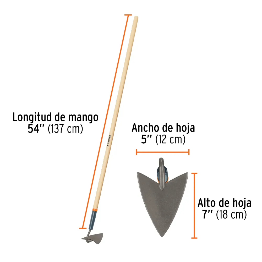 Azadón triangular jardinero con mango de madera 54', Truper 102140 ATJ-V