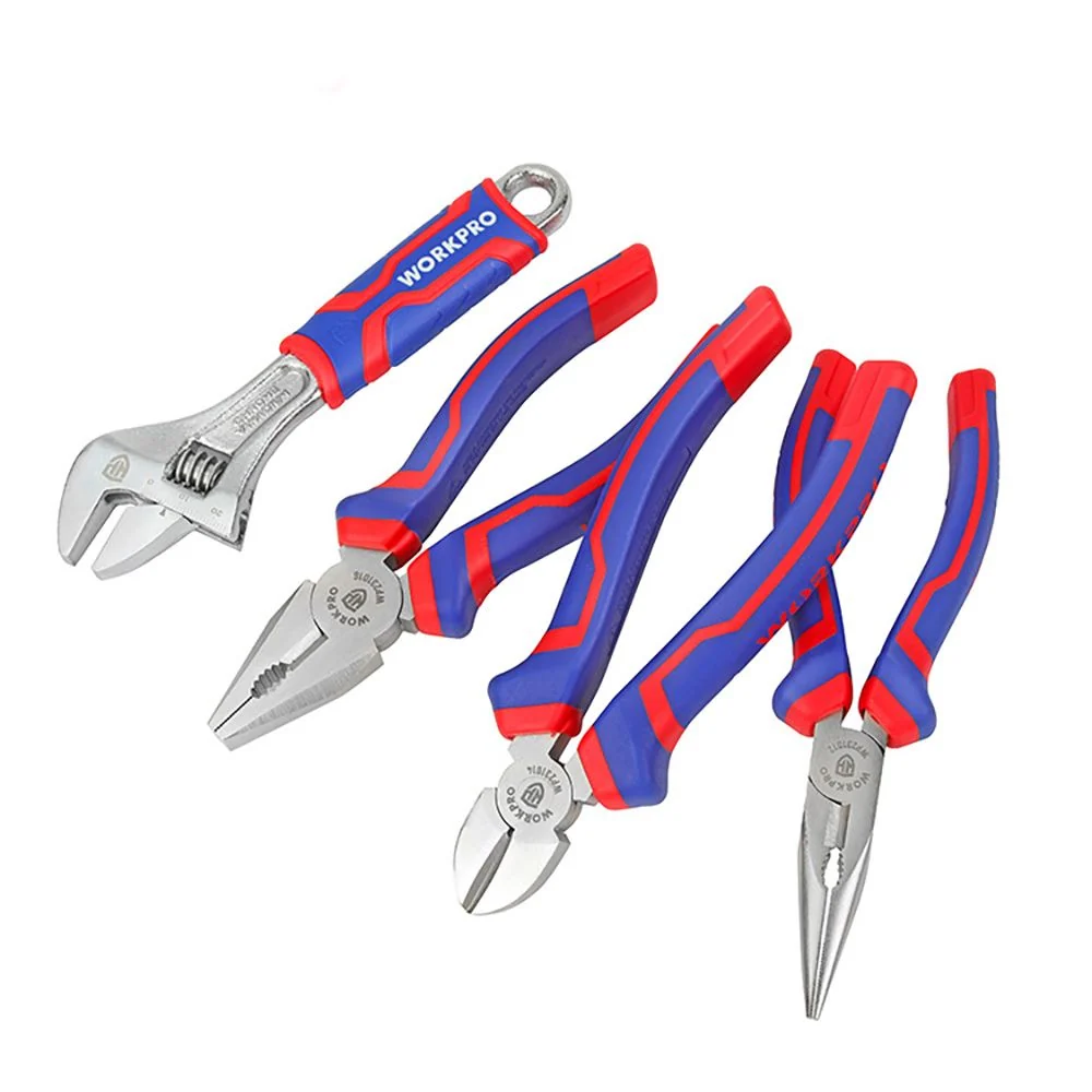 ALICATES + LLAVE AJUSTABLE, 4 PIEZAS WORKPRO