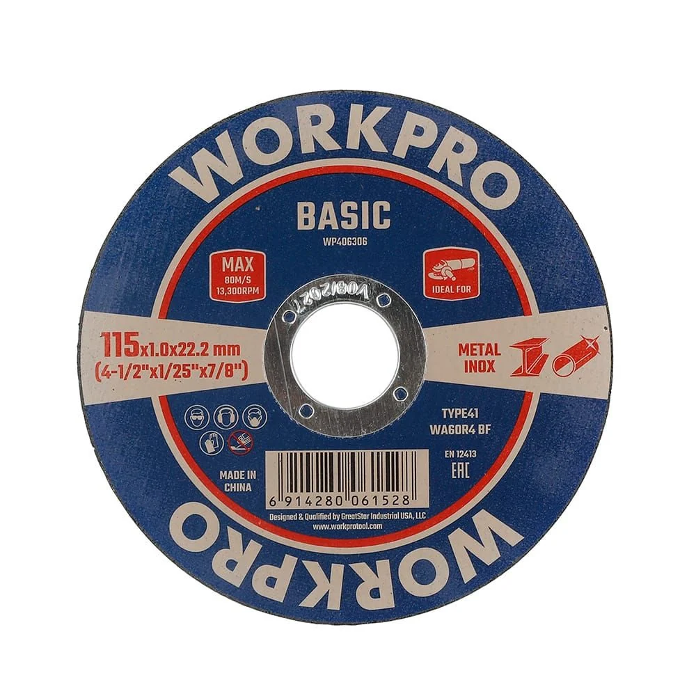DISCO DE CORTE METAL E INOX T41, BASIC, Ø115 x 1,0 x 22,2 mm WORKPRO