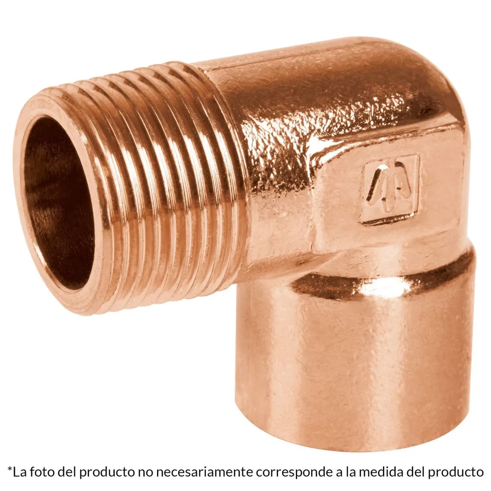 Codo 90° de cobre, rosca exterior 3/4" Resistente la Torsión