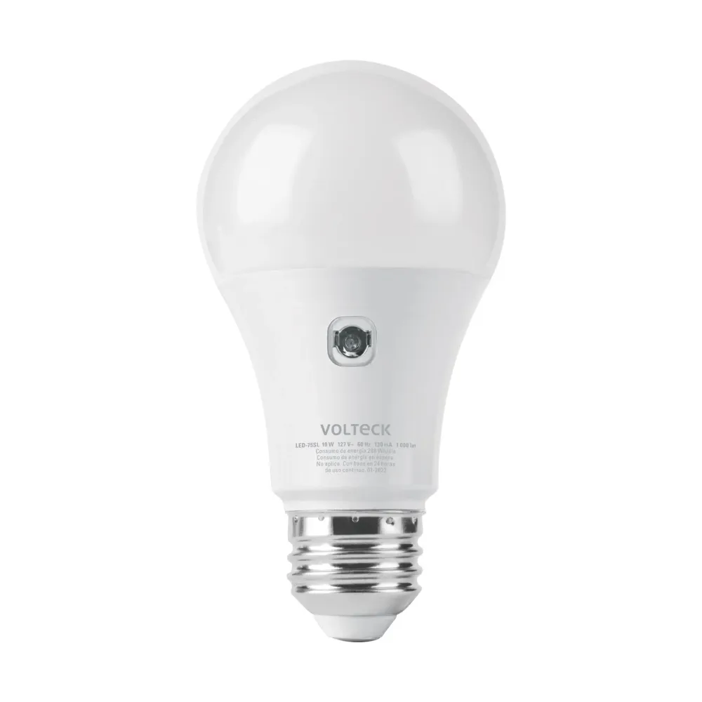 Lámpara LED tipo bulbo A19 10 W con sensor de luz, Volteck de PVC Rigido