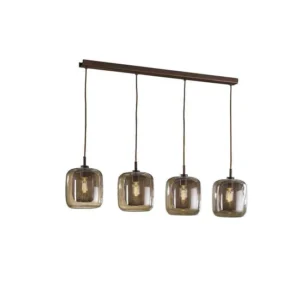 Lámpara de techo lineal de 4 luces serie FOX, metal lacado marrón, 107 cm