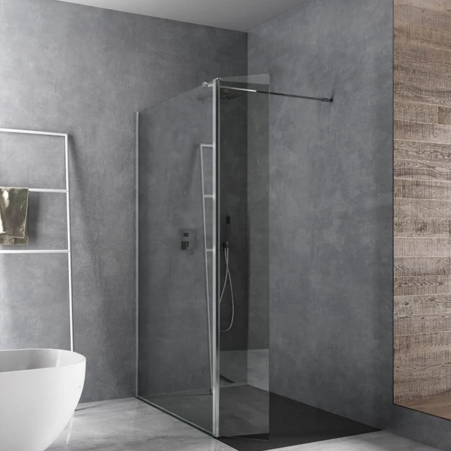 Mampara de ducha 120 cm Walk cristal transparente templado de 8 mm con panel de cierre de 40 cm para Uso Clínico