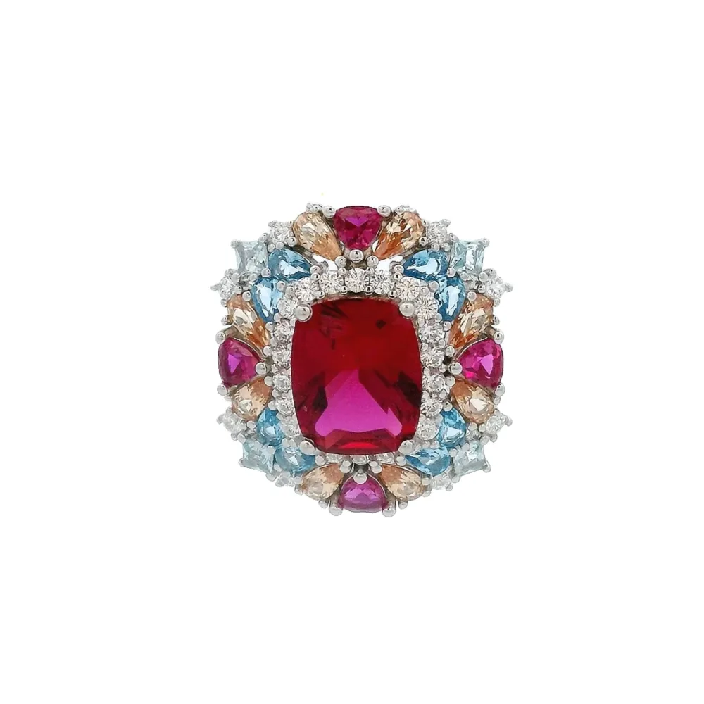 925SL SQUARE RED CLUSTER ARCOÍRIS CZ PENDANT