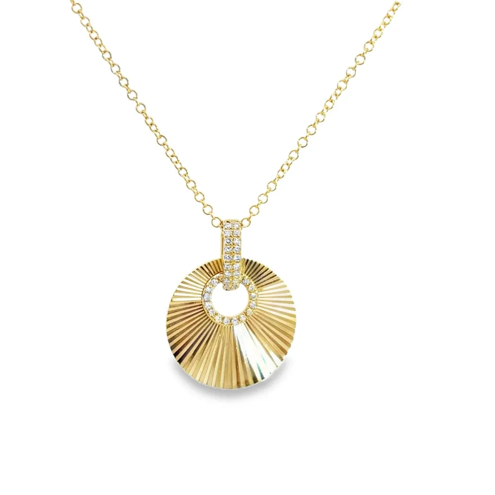 D0.08CT 14KY TEXTURE BIG CIRCLE NECKLACE