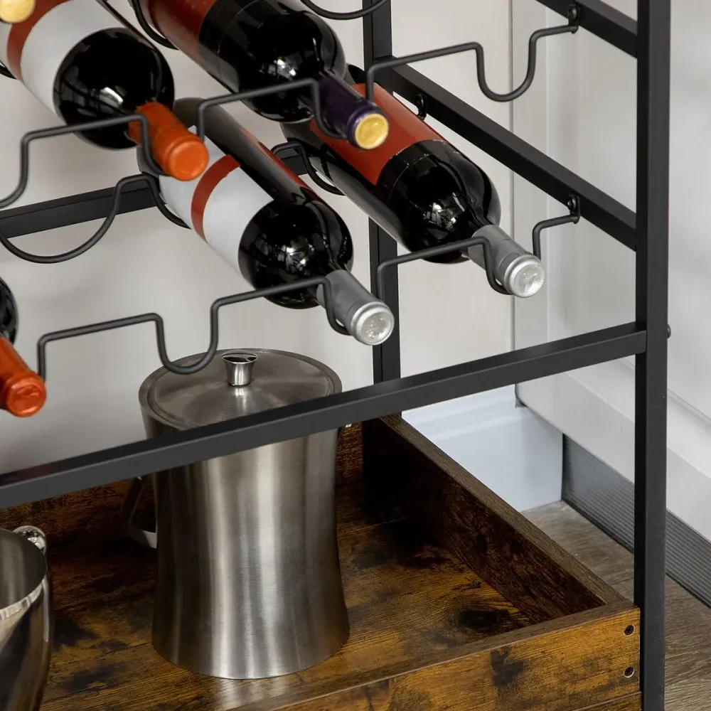 Carro de cocina Onega Homcom 3 niveles con rejilla botellera marrón negro 91,5x86,5x40 cm