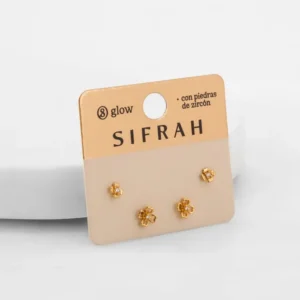Aretes dorados flor con pedrerí de zircón
