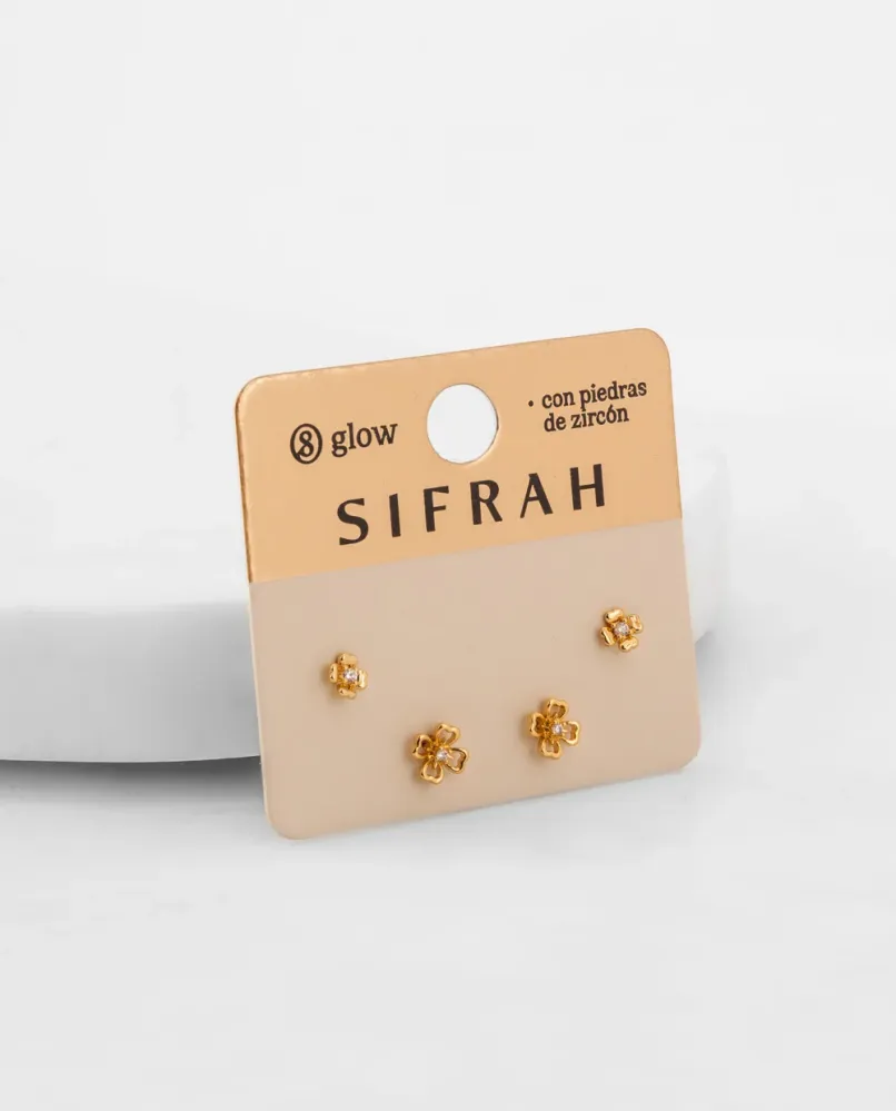 Aretes dorados flor con pedrerí de zircón