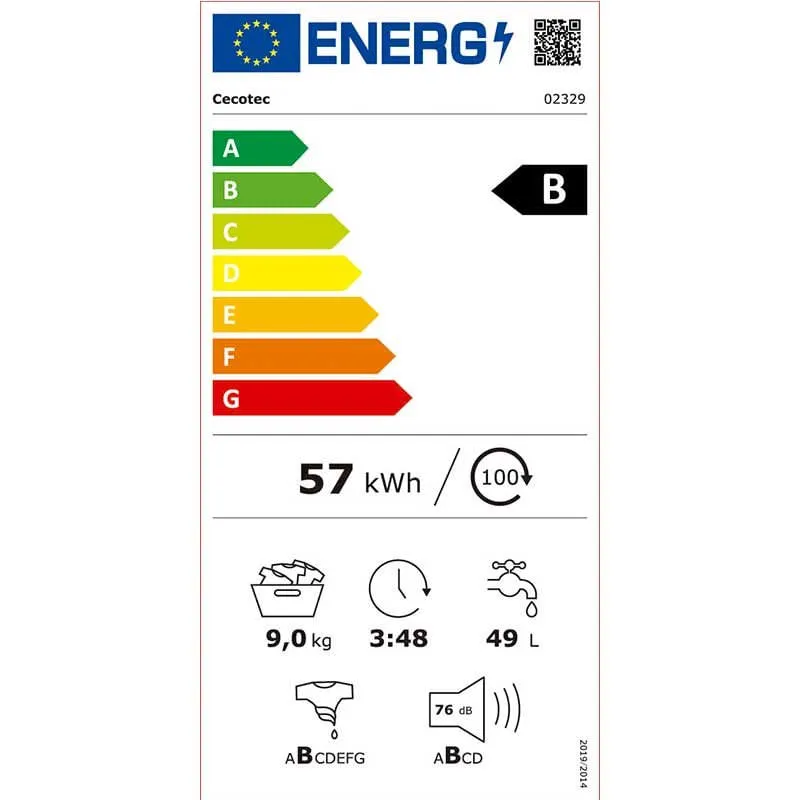 Lavadora Bolero DressCode 9400 Inverter Cecotec 9kg 1400 rpm 15 programas B blanco 85x59,5x56,5 cm