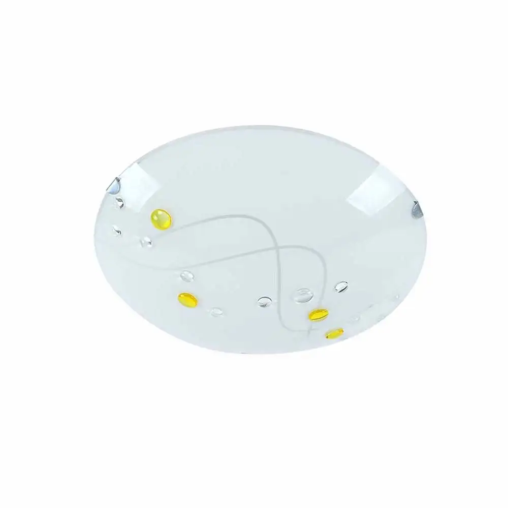 Resistente IP65 Luminario de techo plafon pantalla en vidrio satinado con incrustaciones amarillas y gris cuerpo y garras...